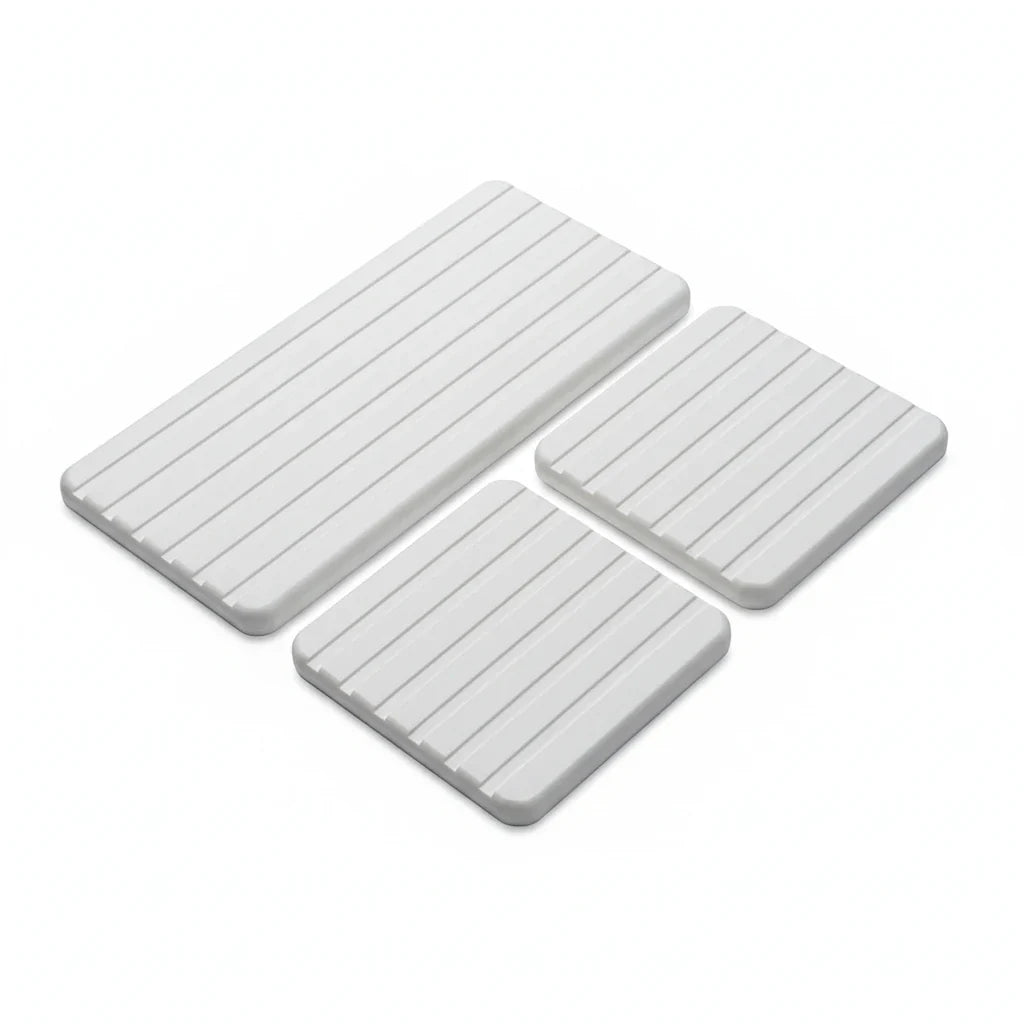 Lot de 3 Plateaux d'Évier en Diatomite – Blanc, vue produit sur fond blanc