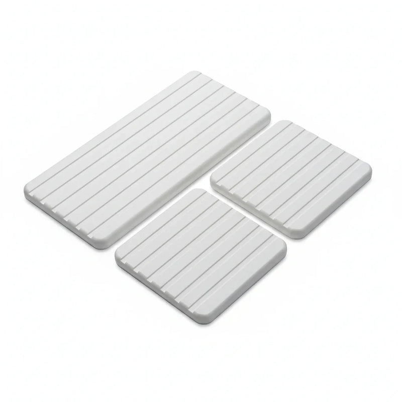 Lot de 3 Plateaux d'Évier en Diatomite – Blanc, vue produit sur fond blanc