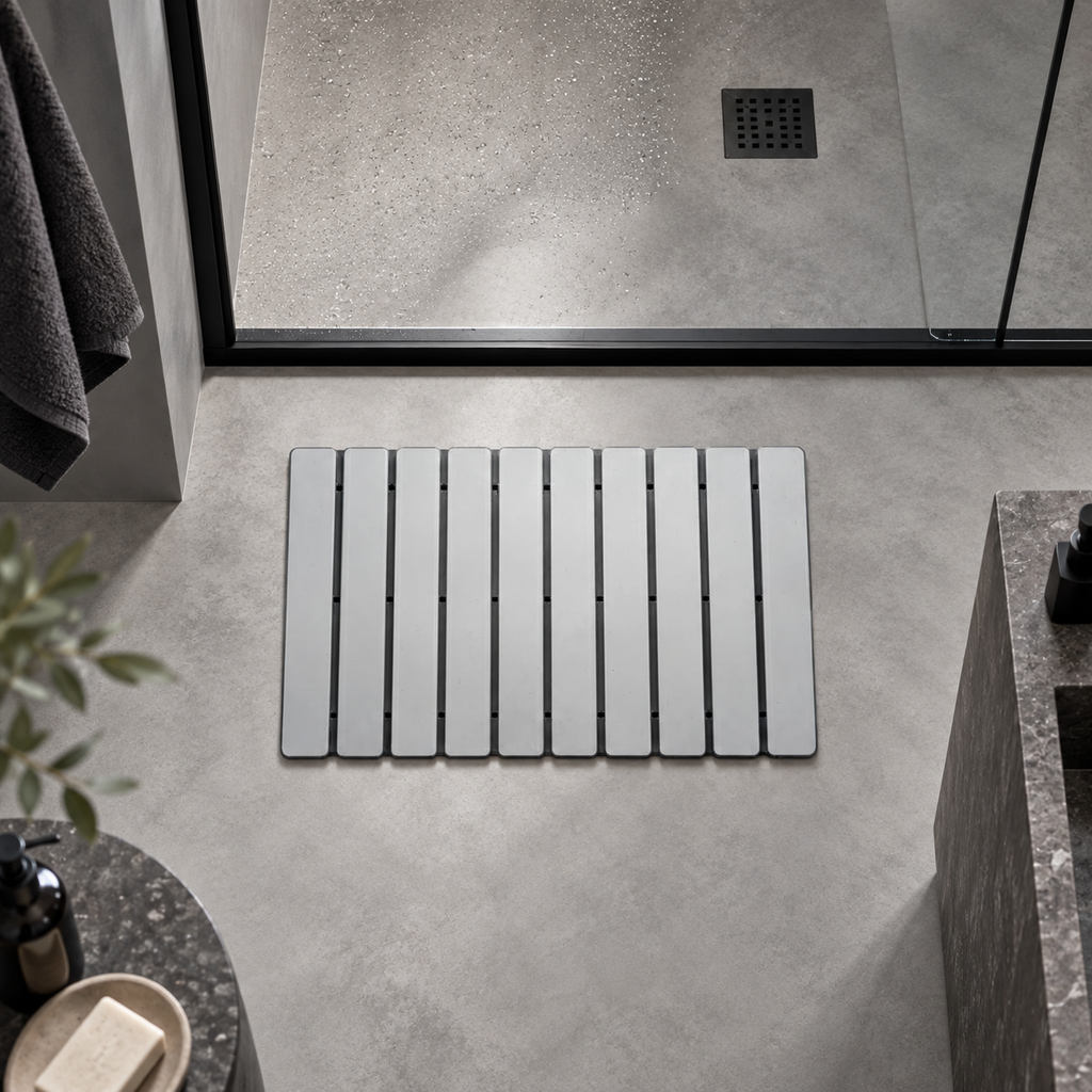 Caillebotis Diatomite – Gris Argent dans une salle de bain contemporaine