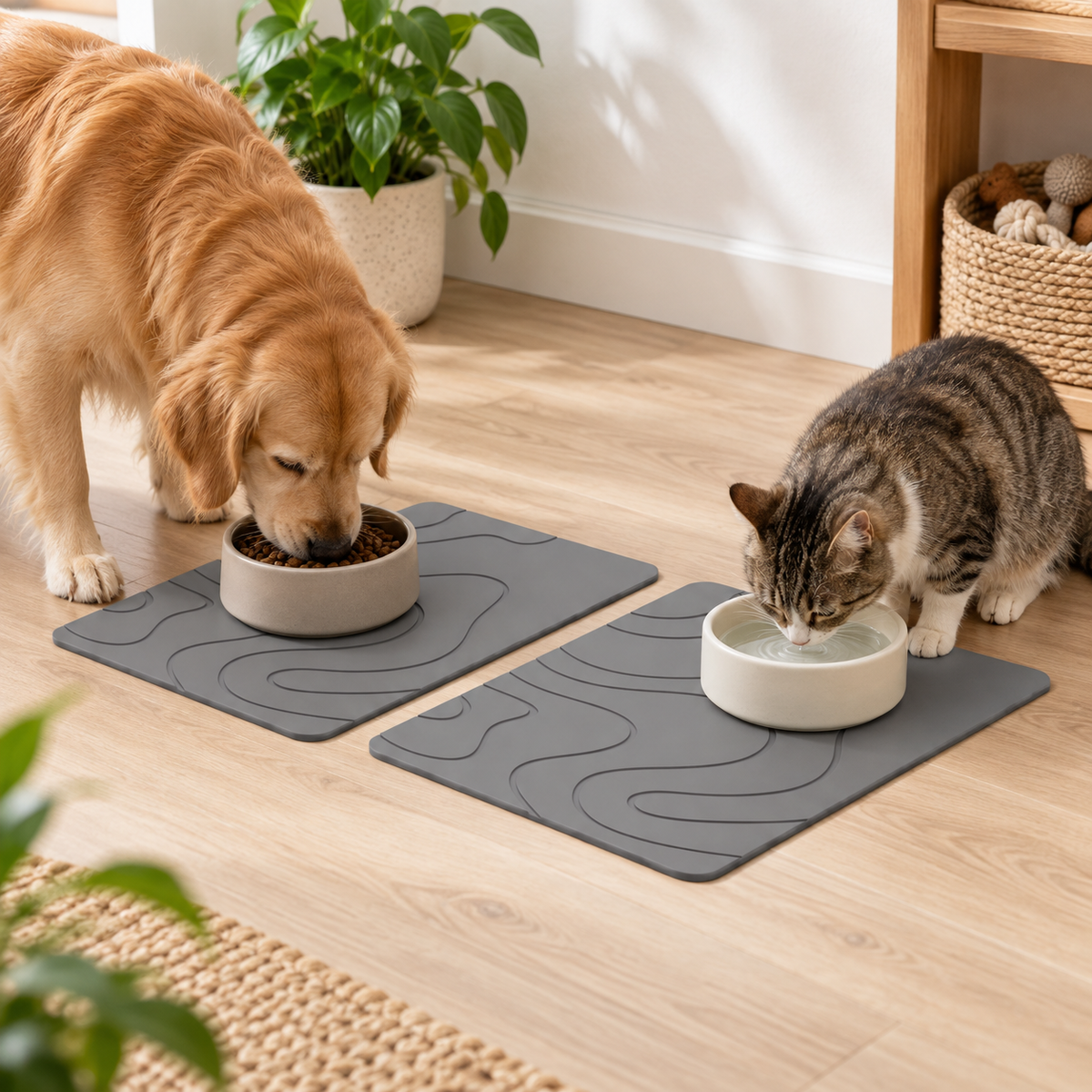 Lot De 2 Tapis Diatomite Pour Animaux – Gris / 30x40cm, Gris / 35x45cm, Gris / 40x60cm dans un intérieur chaleureux avec u…