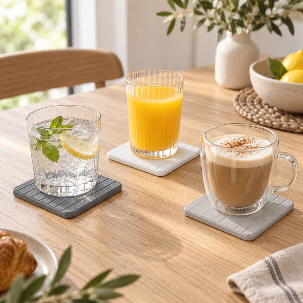 Lot De 3 Dessous De Verre sur une table de salle à manger