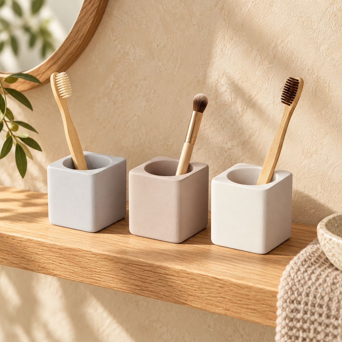 Lot De 3 Porte Brosse À Dents Diatomite dans une salle de bain contemporaine