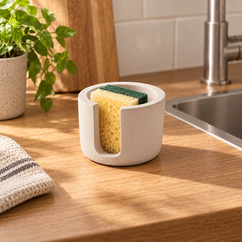 Porte Éponge En Diatomite – Beige dans une cuisine aux détails en bois