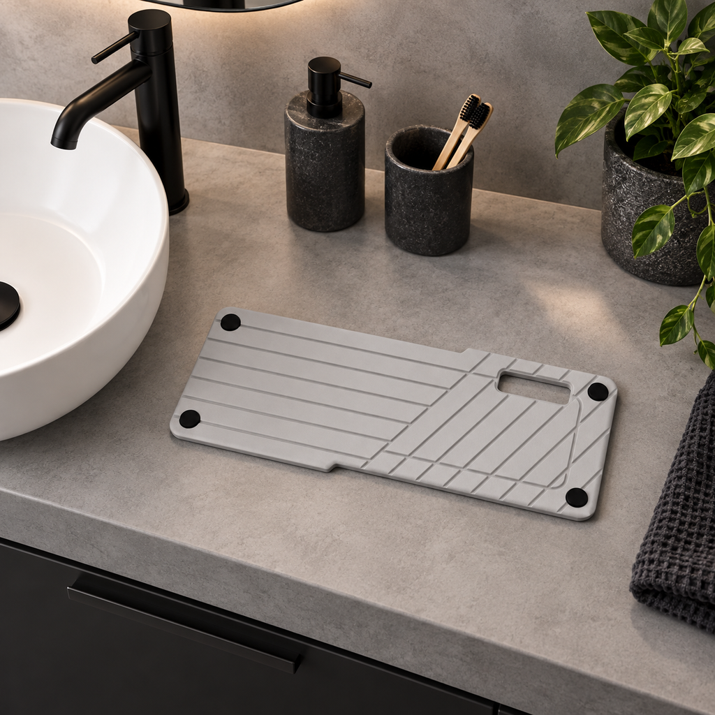Rangement En Diatomite Gris – Gris Clair dans une salle de bain contemporaine