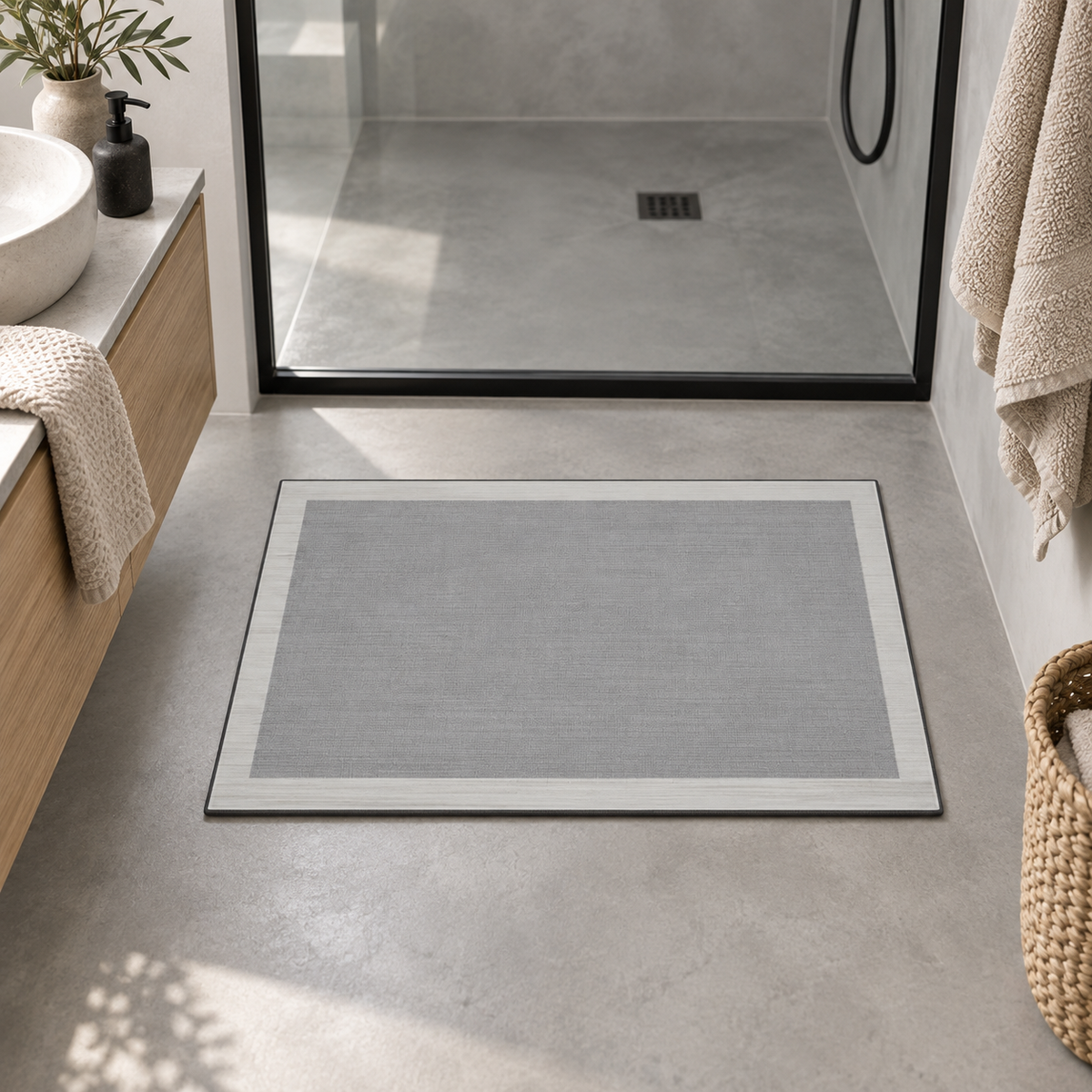 Tapis Bain Mémoire De Forme – Cadre Épuré dans une salle de bain contemporaine