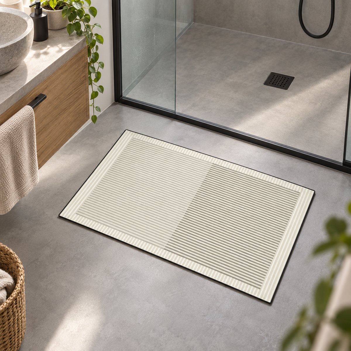 Tapis Bain Mémoire De Forme – Double Teinte dans une salle de bain contemporaine