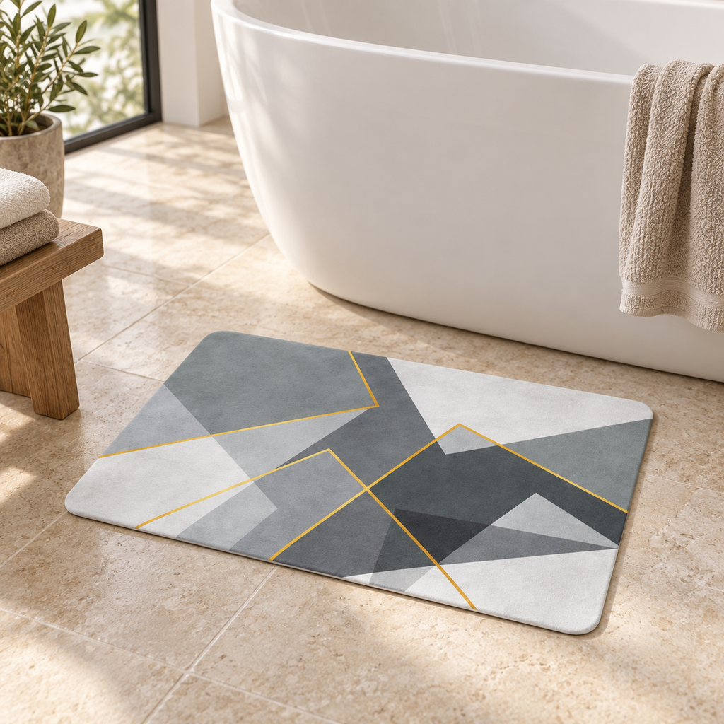 Tapis De Bain 50x70 – Angle Ardoise près d’une baignoire