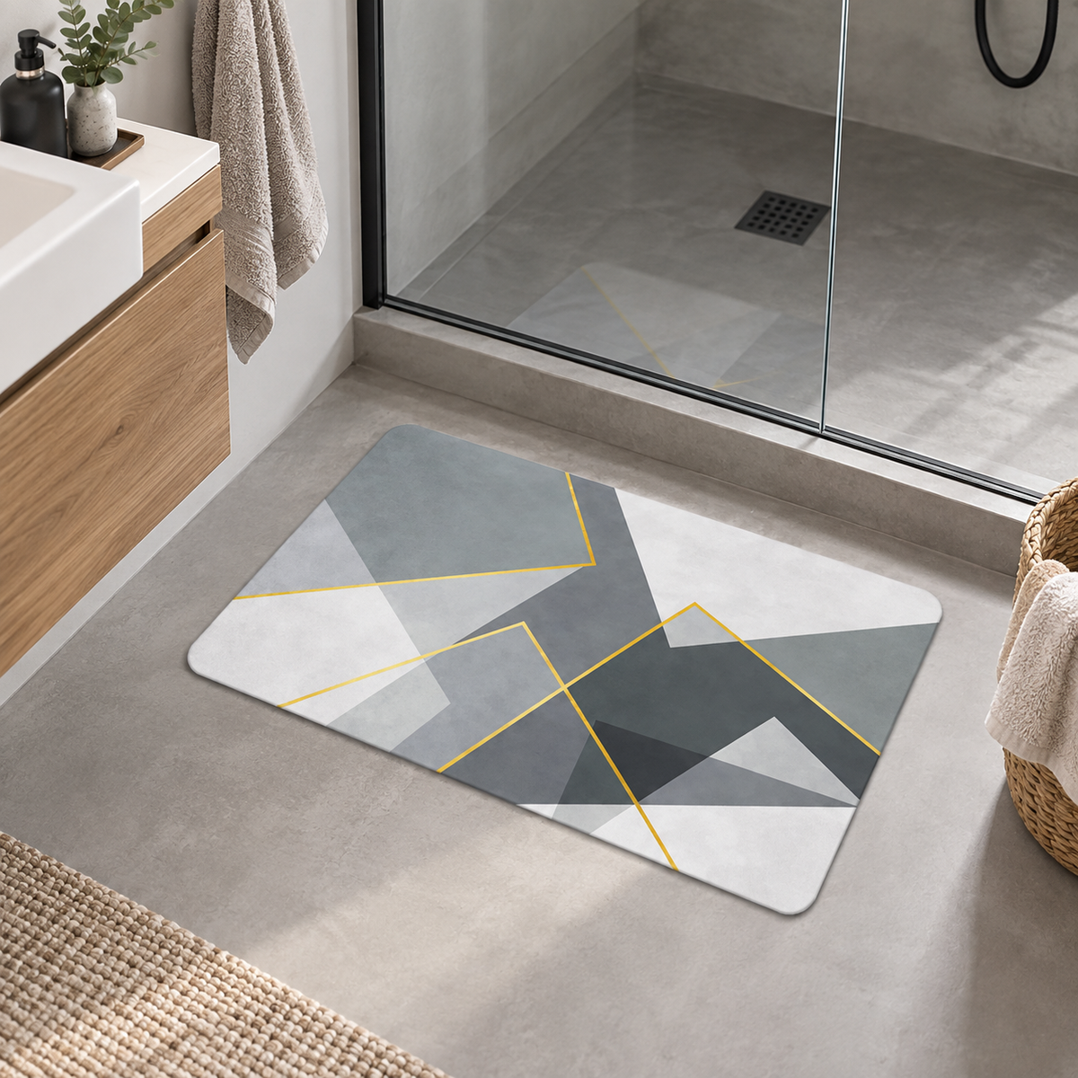 Tapis De Bain 50x70 – Angle Ardoise dans une salle de bain contemporaine