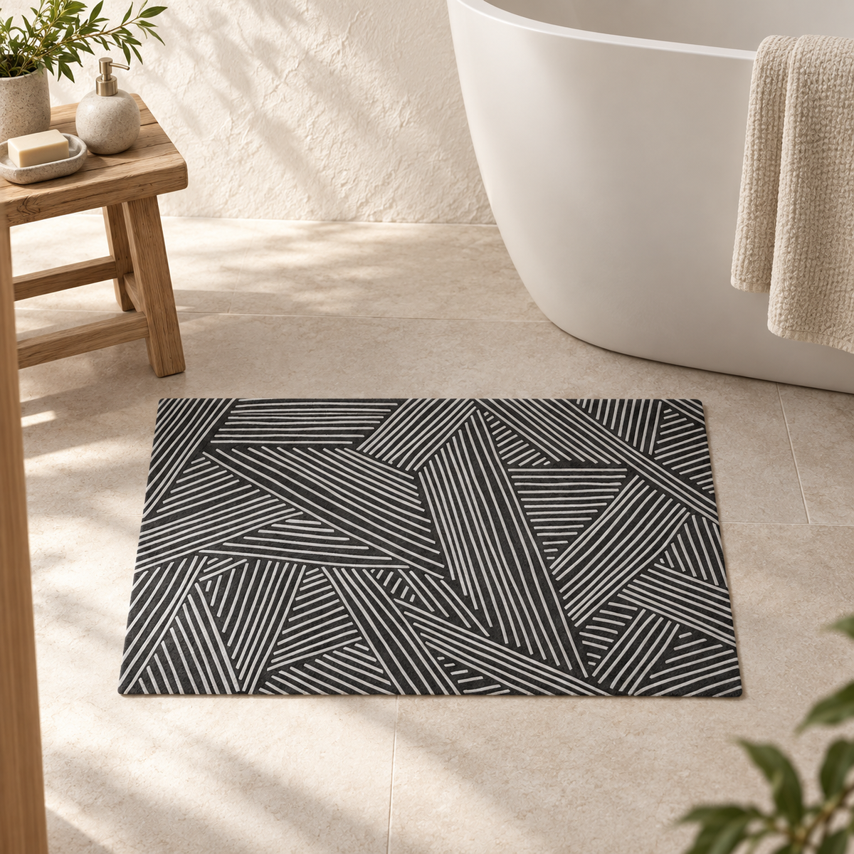 Tapis De Bain 60x90 – Veines Blanches dans une ambiance spa