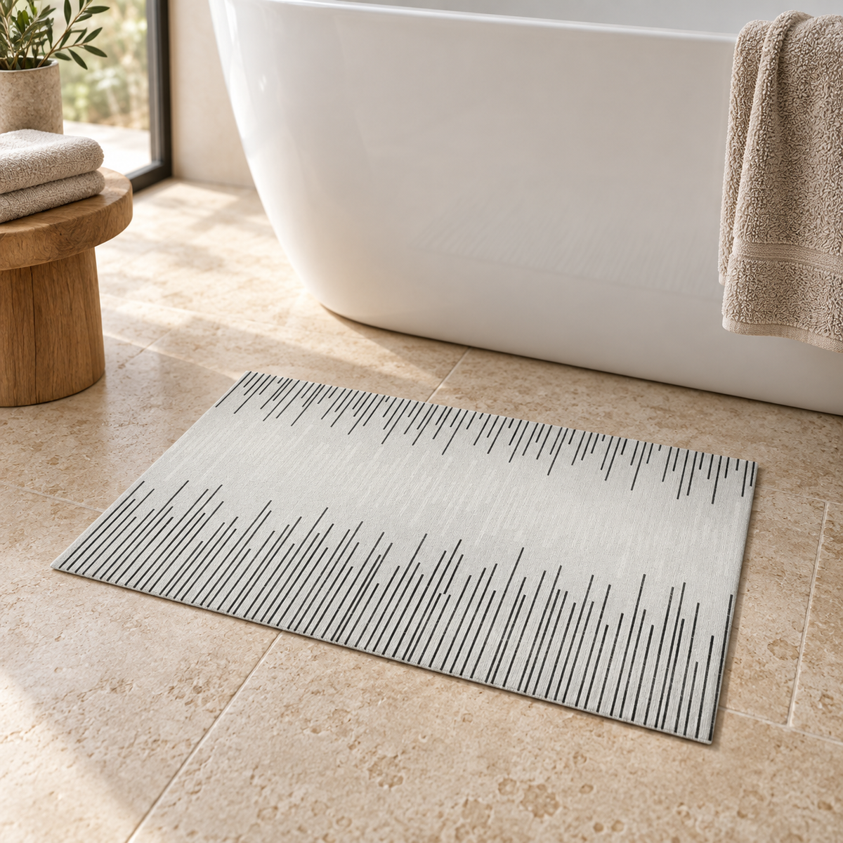 Tapis De Bain 60x90 – Lignes Montantes près d’une baignoire