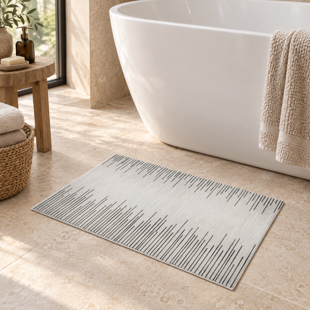 Tapis De Bain 60x90 – Ombre Douce près d’une baignoire