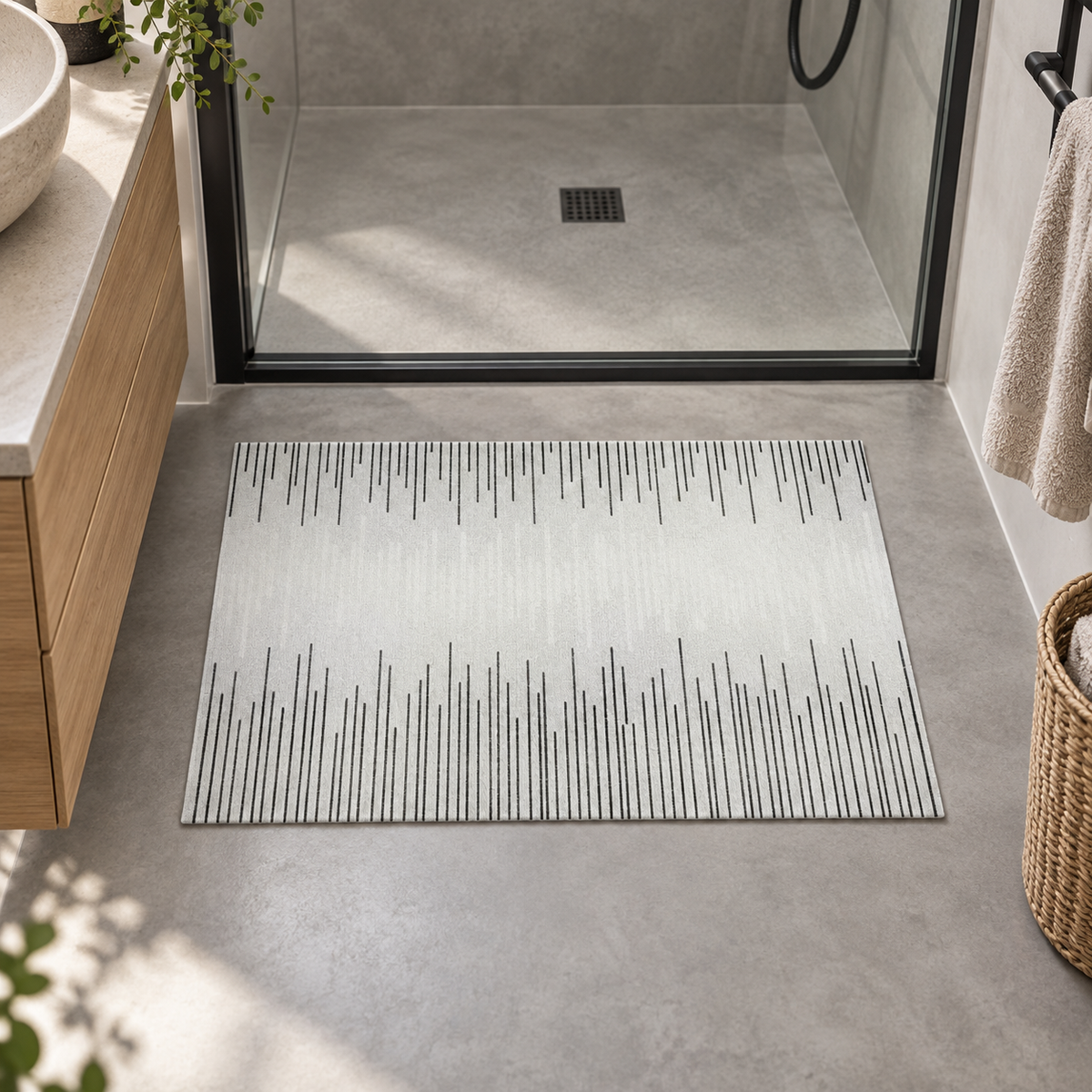 Tapis De Bain 60x90 – Ombre Douce dans une salle de bain contemporaine