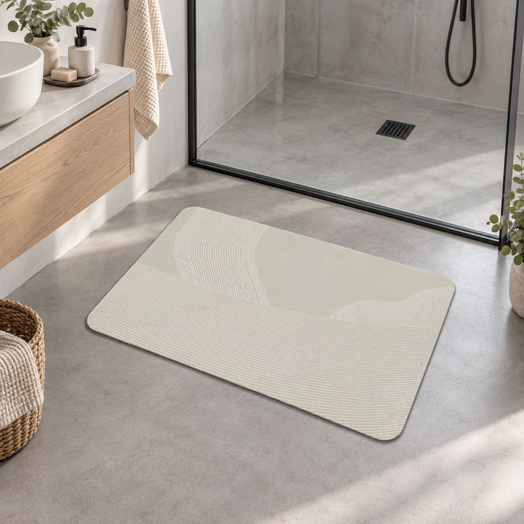 Tapis De Bain Bohème – Nuages Bohèmes / 40×60cm, Nuages Bohèmes / 50×80cm, Nuages Bohèmes / 60×90cm dans une salle de bain…