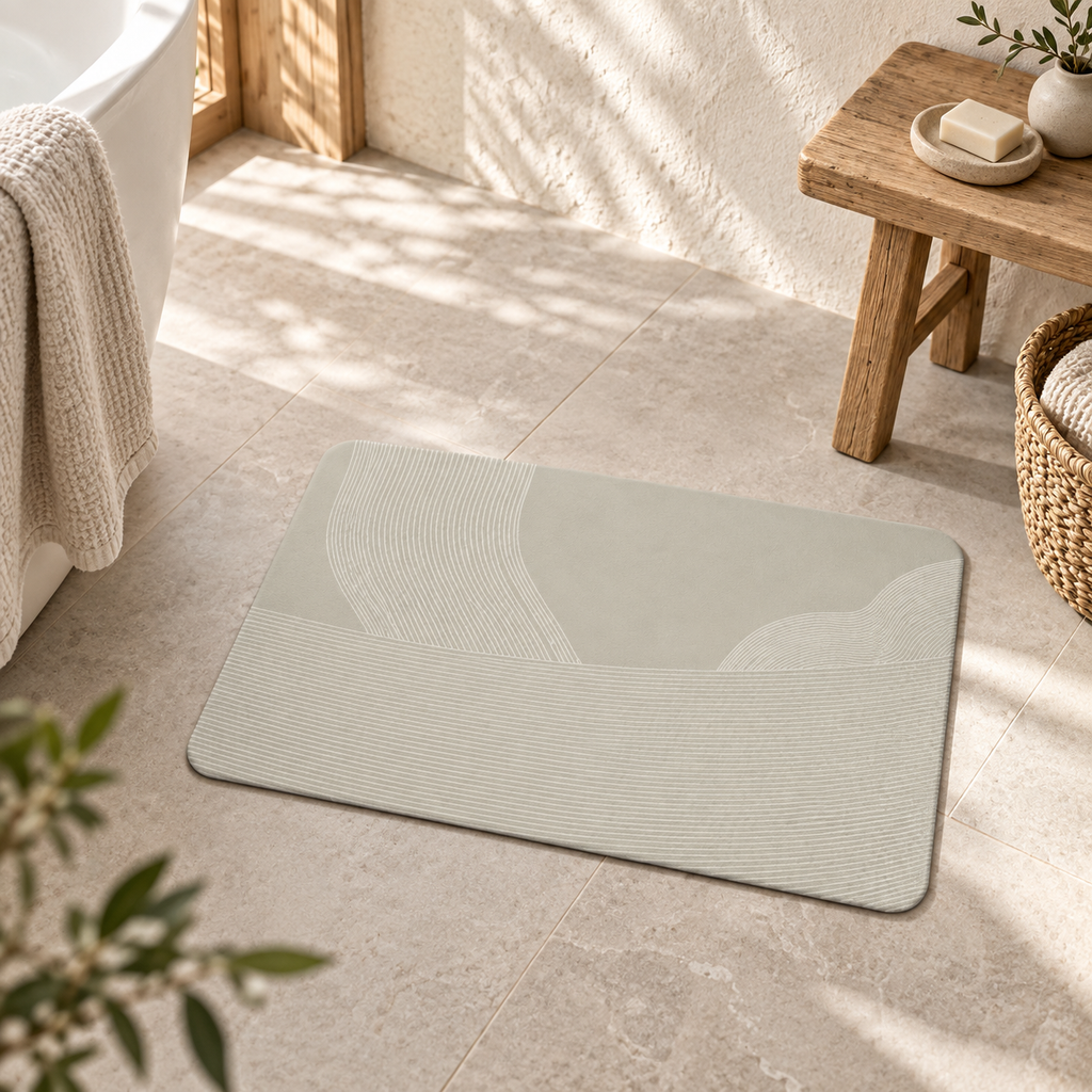 Tapis De Bain Bohème – Nuages Bohèmes / 40×60cm, Nuages Bohèmes / 50×80cm, Nuages Bohèmes / 60×90cm dans une ambiance spa