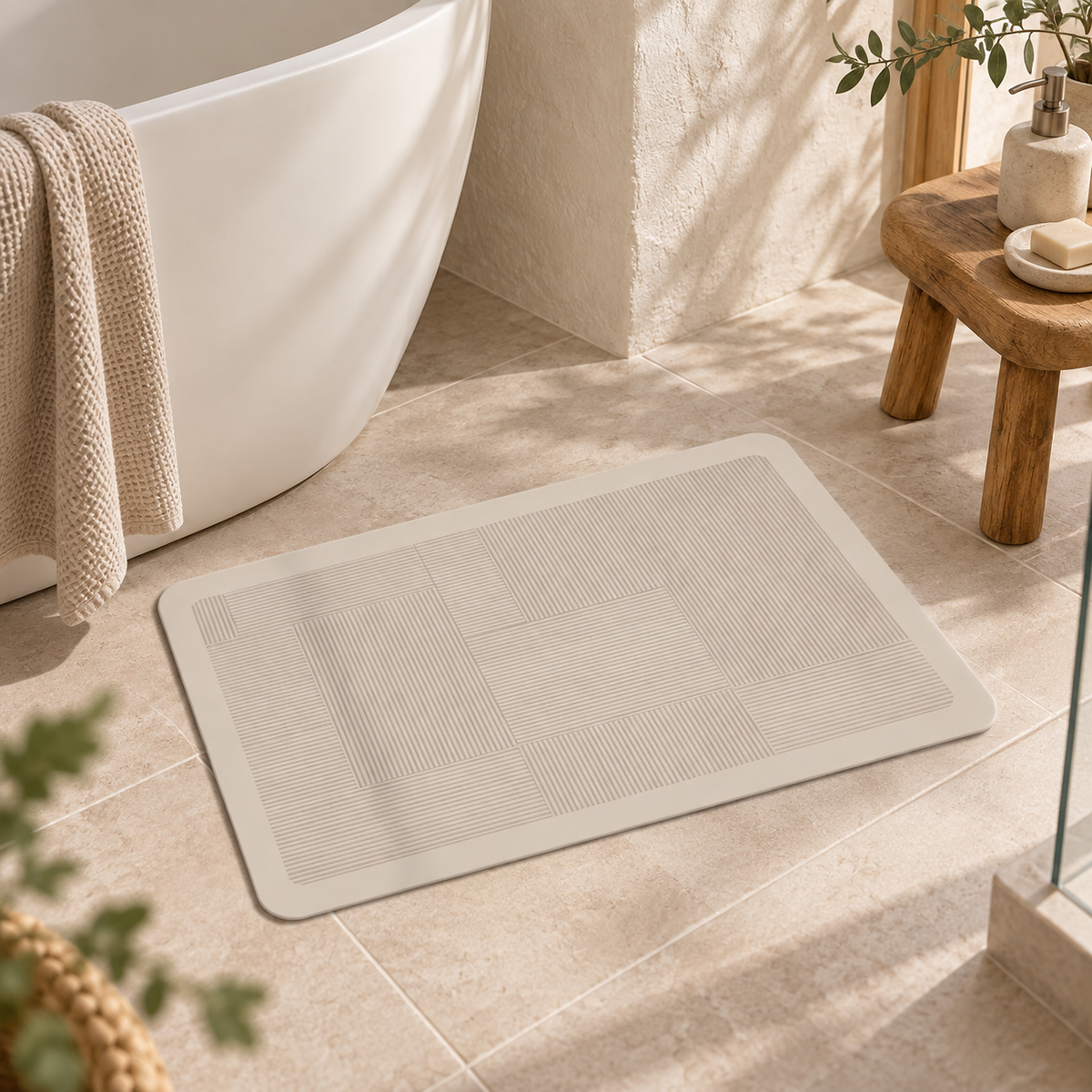 Tapis De Bain Bohème – Bohème Infini / 40×60cm, Bohème Infini / 50×80cm, Bohème Infini / 60×90cm dans une ambiance spa