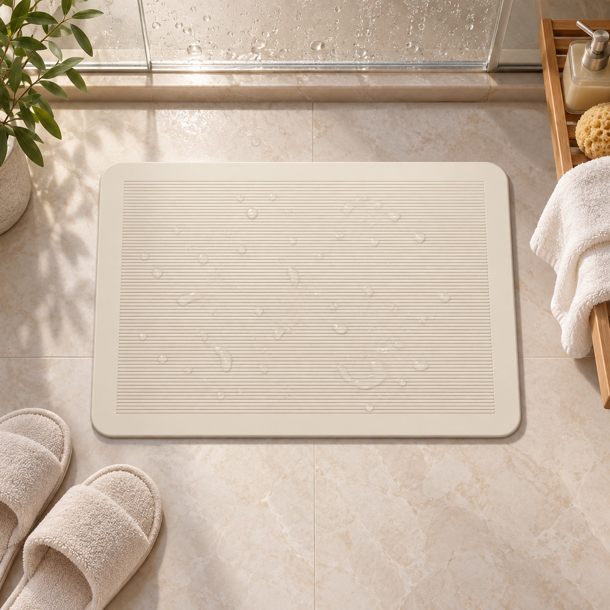 Tapis De Bain Diatomite Sur Mesure – Rectangle Rayé dans une ambiance spa