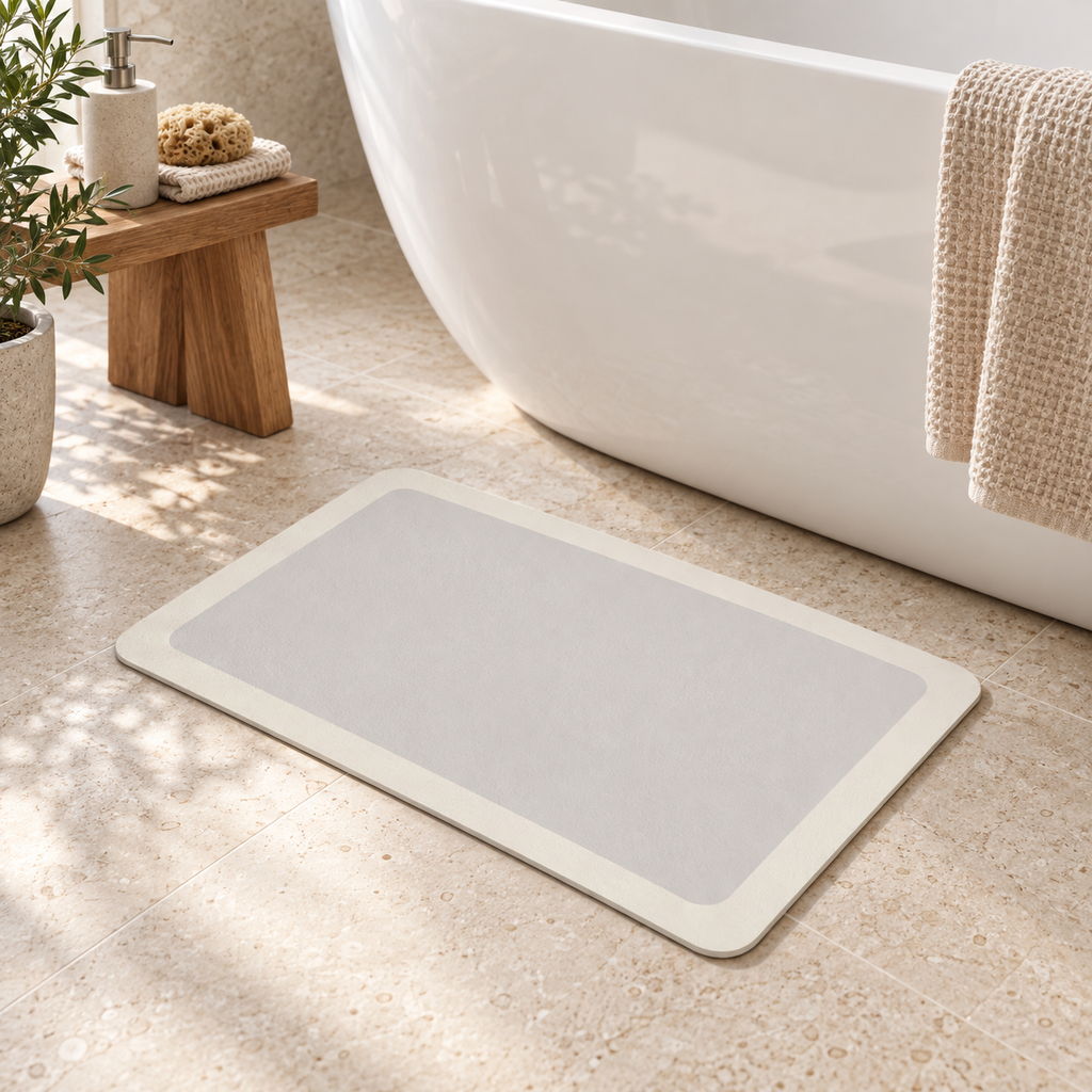 Tapis De Bain Diatomite Sur Mesure – Rectangle Plein près d’une baignoire