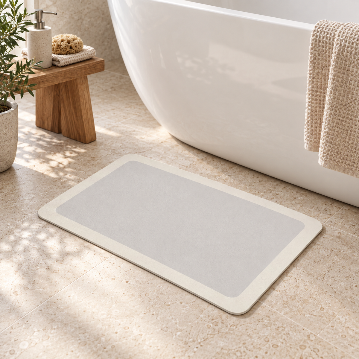Tapis De Bain Diatomite Sur Mesure – Rectangle Plein près d’une baignoire