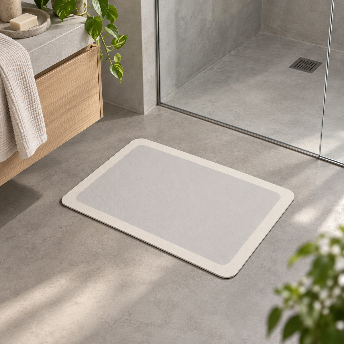Tapis De Bain Diatomite Sur Mesure – Rectangle Plein dans une salle de bain contemporaine