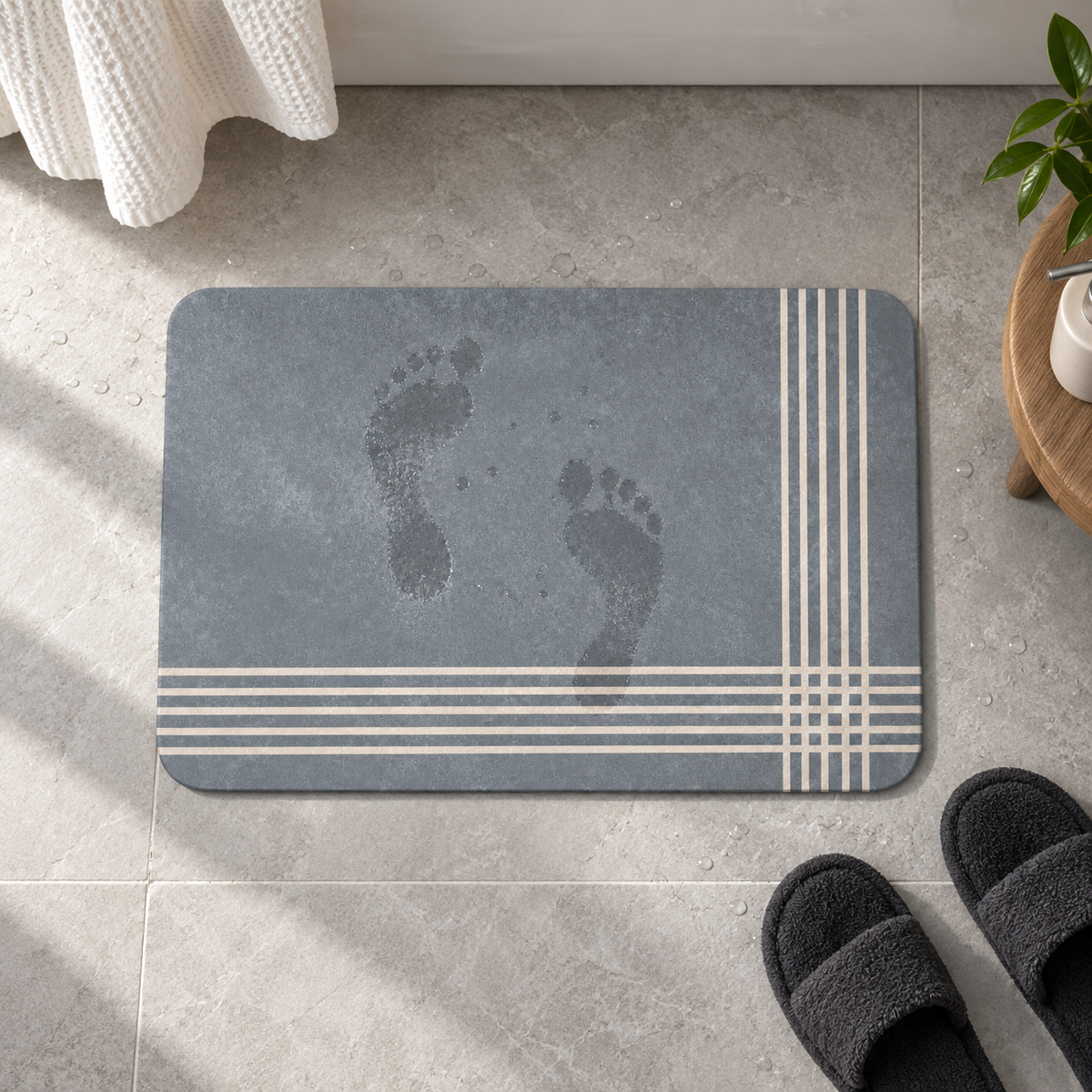 Tapis De Bain Gris – Demi-Cadre / 45cmx75cm, Demi-Cadre / 50cmx80cm, Demi-Cadre / 60cmx90cm dans une ambiance spa