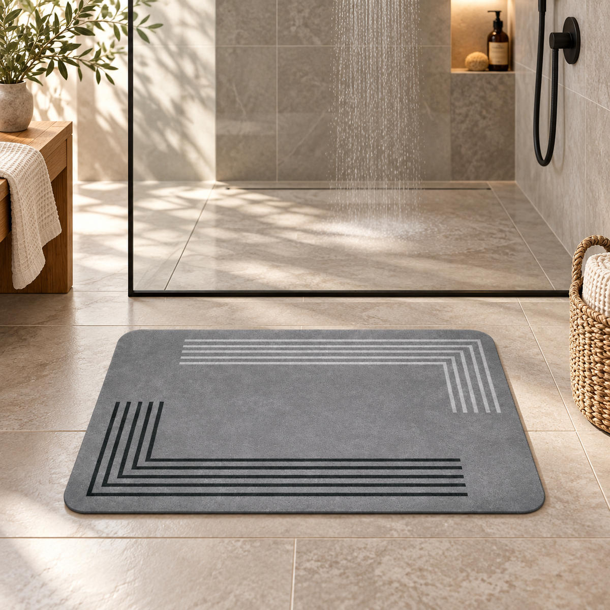 Tapis De Bain Gris – Contraste / 45cmx75cm, Contraste / 50cmx80cm, Contraste / 60cmx90cm dans une ambiance spa