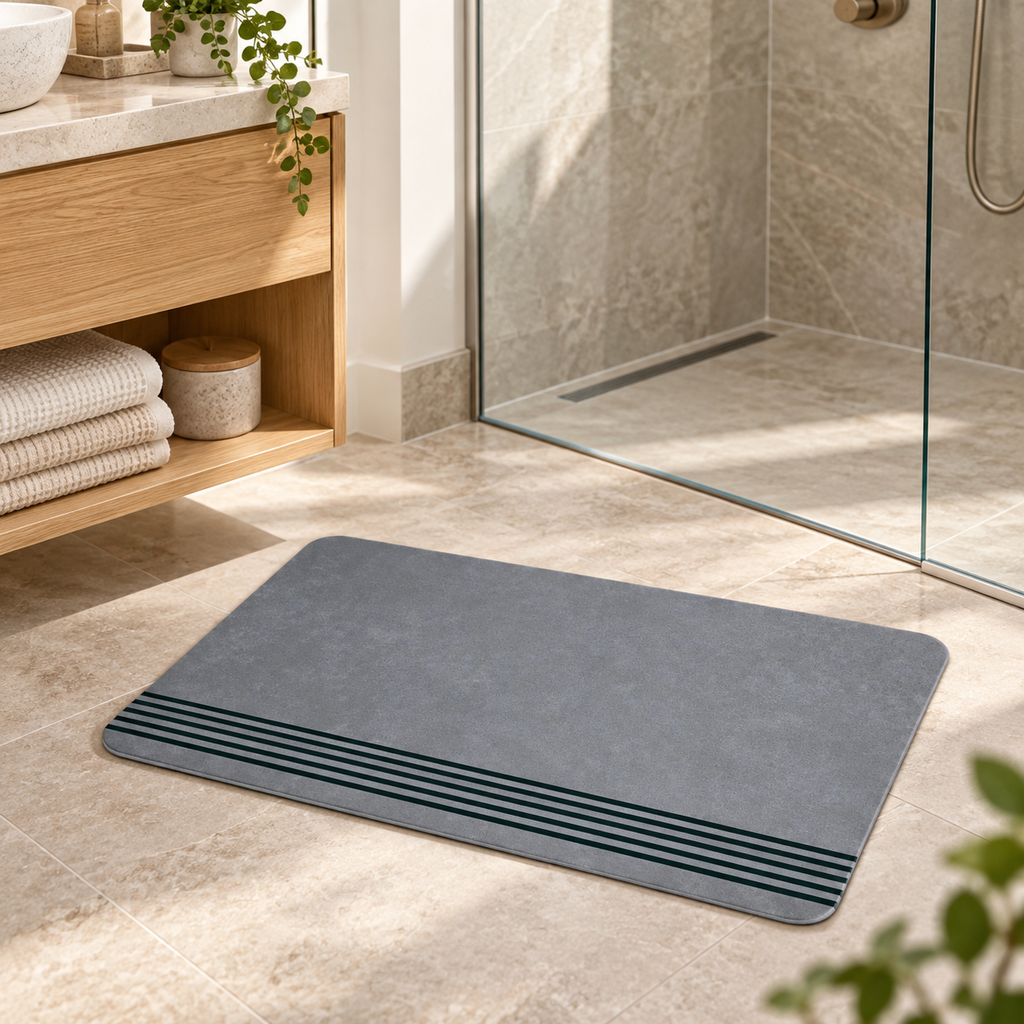 Tapis De Bain Gris – Bordure-Simple / 45cmx75cm, Bordure-Simple / 50cmx80cm, Bordure-Simple / 60cmx90cm dans une salle de…