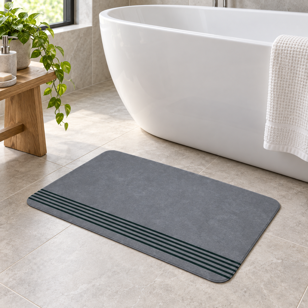 Tapis De Bain Gris – Bordure-Simple / 45cmx75cm, Bordure-Simple / 50cmx80cm, Bordure-Simple / 60cmx90cm dans une salle de…