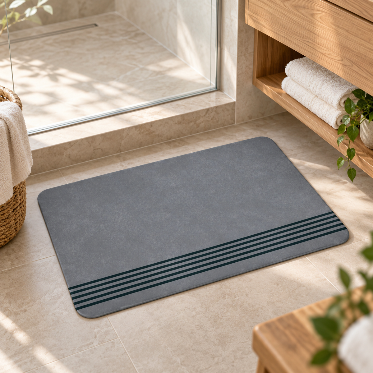 Tapis De Bain Gris – Bordure-Simple / 45cmx75cm, Bordure-Simple / 50cmx80cm, Bordure-Simple / 60cmx90cm dans une ambiance spa