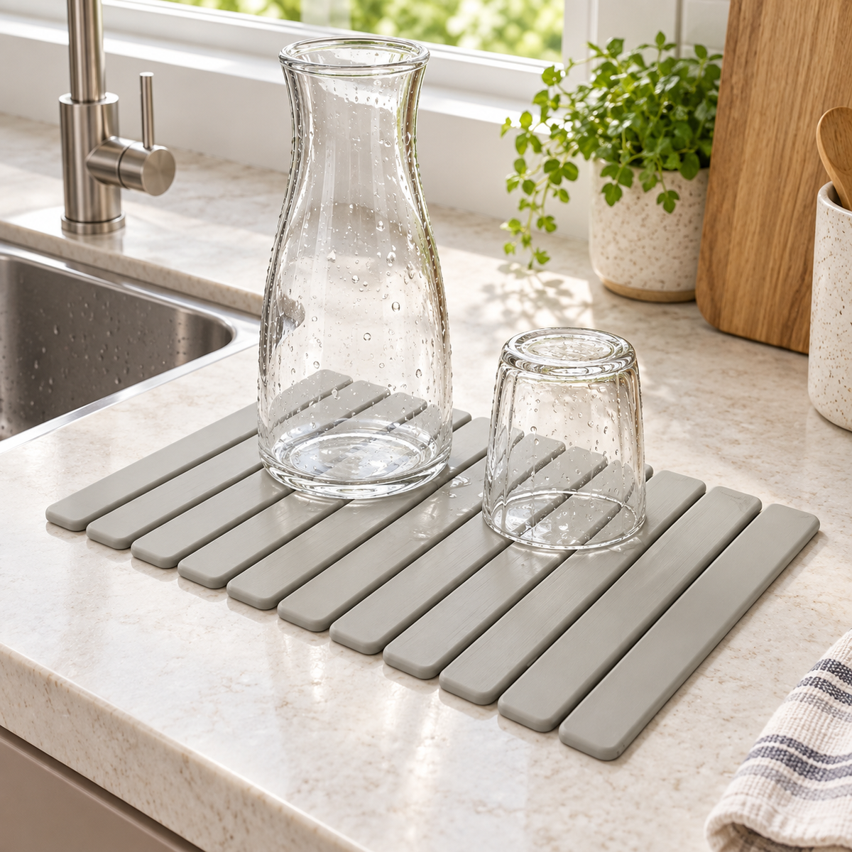 Tapis De Vaisselle Diatomite dans une cuisine contemporaine