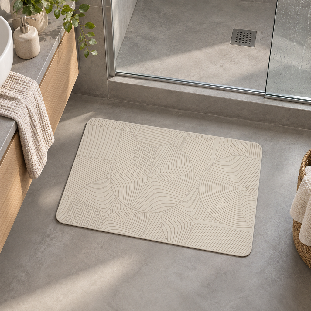 Tapis Diatomite Blanc – Blanc dans une salle de bain contemporaine