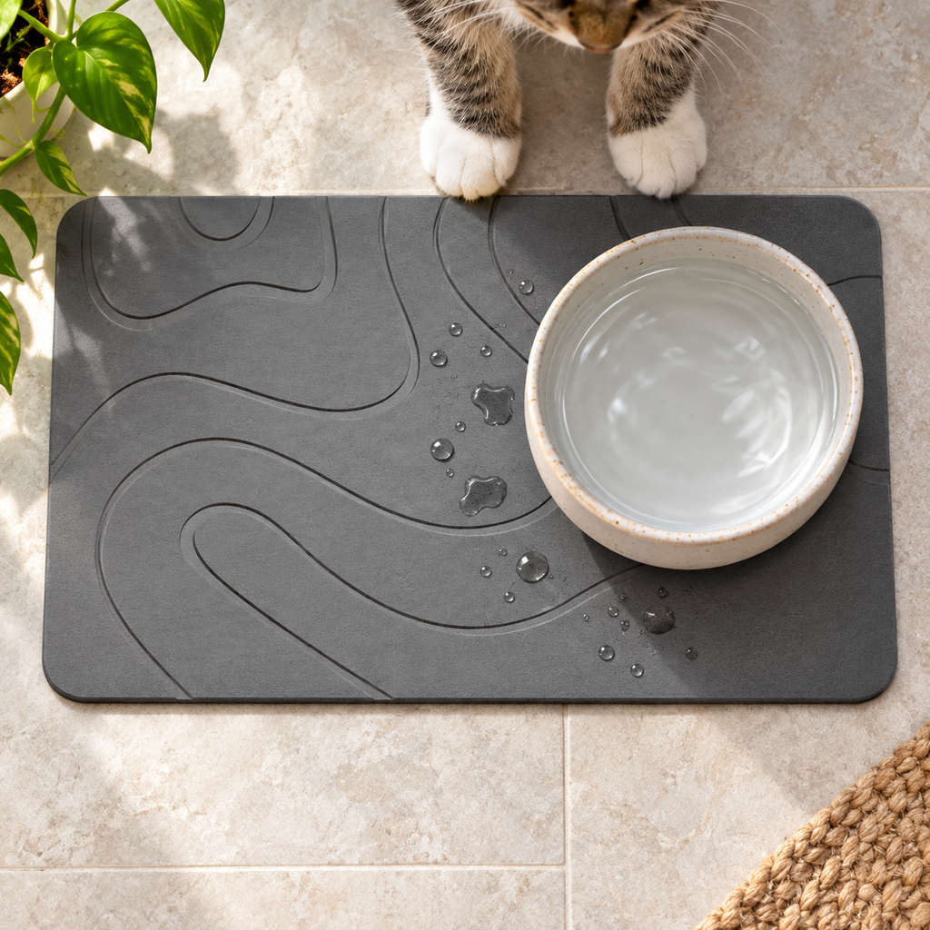 Tapis Diatomite Gris Pour Animaux – Gris / 30x40cm, Gris / 35x45cm, Gris / 40x60cm dans un intérieur chaleureux avec un an…