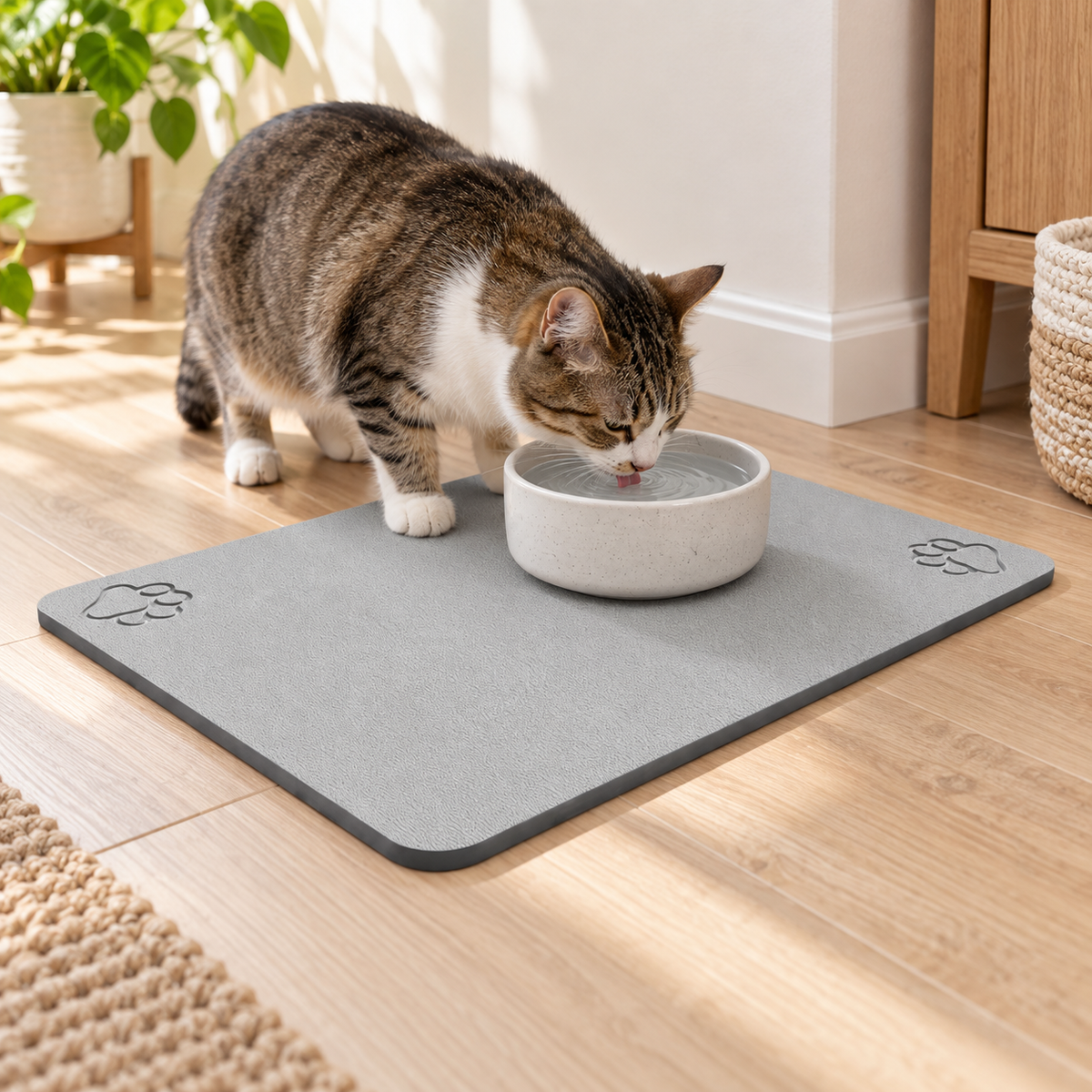 Tapis Diatomite Pour Chat dans un coin repas pour animal